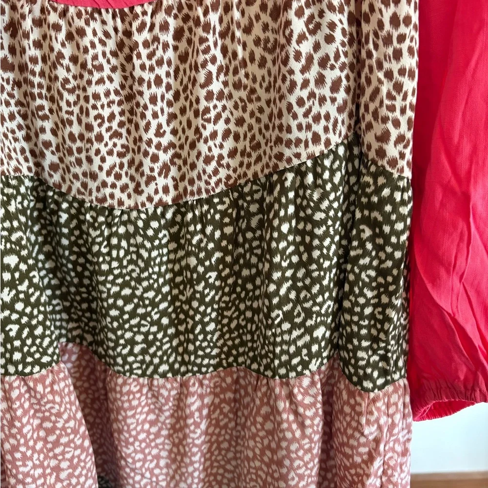 ODDY Hot Pink and Brown Tiered Long Sleeve Dress - Picture 5 of 6